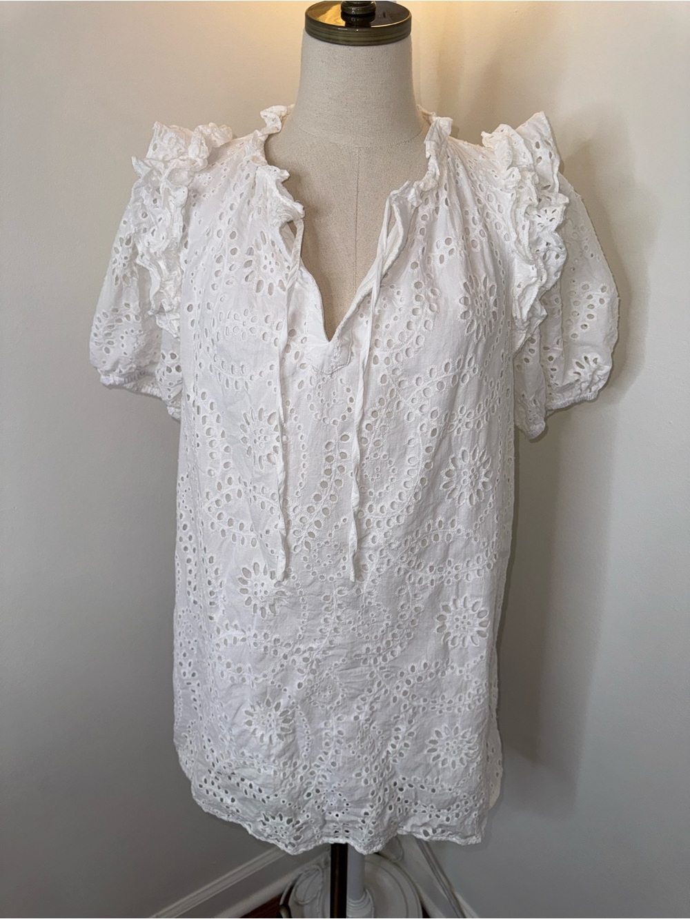 BuddyLove Women’s Large Kelly White Ivory Eyelet Puff Sleeve Mini Dress - Picture 5 of 9